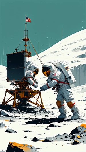 image, there astronauts standing moon
