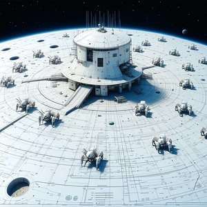 The Image Is A Computer-generated (cgi) Drawing Of A Large White Space Station