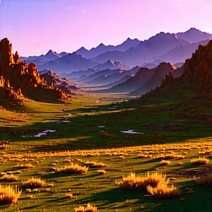 Nature Octane Render: Valley During (sunset:1.19) With Beautifully Drawn