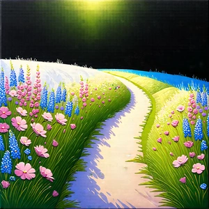 Nature Acrylic Painting: Path through flowering meadow