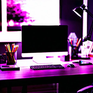 Lifestyle Landscape Photography: Home Office With Warm Lighting With Computer Desk
