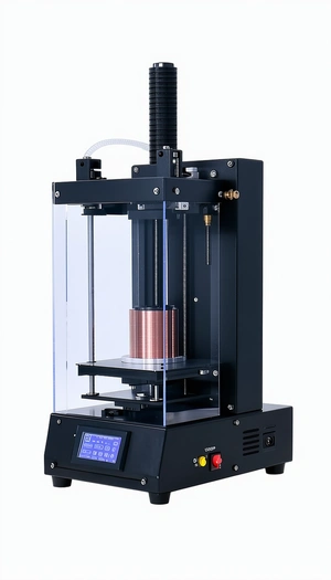 A Black And Clear Machine With A Blue Screen, Likely A Computer Or A Machine Used For Various Tasks