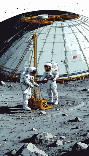 In The Image, Two Astronauts Are Standing On The Moon, Wearing Their Space Suits