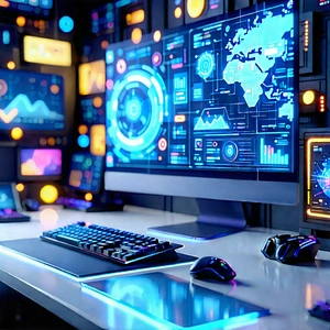 Futuristic digital workspace