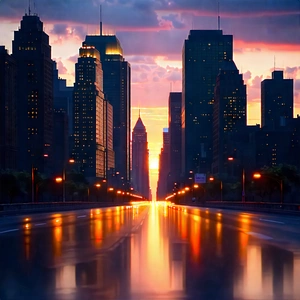Urban Stock Photography: Cityscape Of Downtown District During Sunset With Captures Beautiful