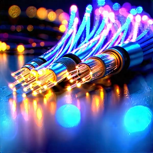 Close-up Of Fiber Optic Cables With Close-up Blue