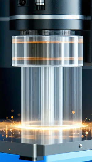 A Clear Glass Cylinder With A Yellow Stripe On It