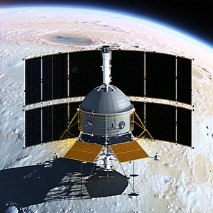 A Spacecraft Is Shown In A Close-up View, With Its Solar Panels And Other Components Clearly Visible