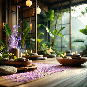 Lifestyle Octane Render: Wellness Scene With Aromatherapy With Beautifully Decorated