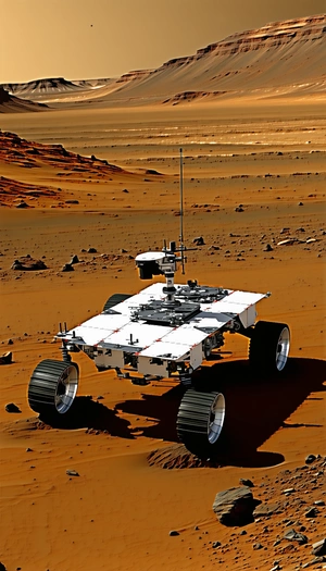 A White Robotic Vehicle With A Large Wheel On The Front, Driving On A Dirt Road