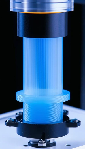 A Blue And White Striped Object, Possibly A Light Or A Vase, Sitting On A Table