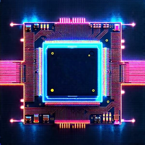 Microchip With Neon Accents With Close-up Computer