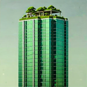 Urban Matte Painting: Skyscraper With Green Rooftop With Large Green