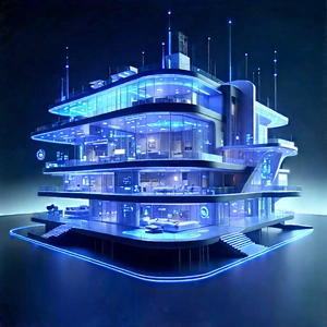(futuristic:1.35) Smart Home With Futuristic Building