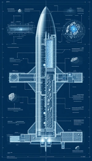 A Large Blue Diagram Of A Space Shuttle Is Displayed On A Blue Background