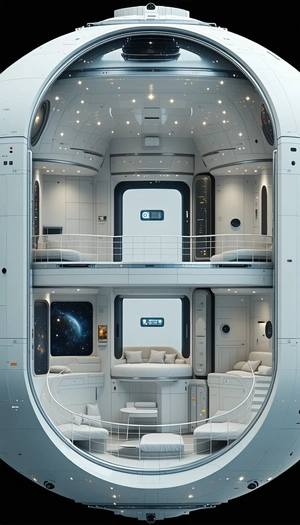 A Futuristic Space Ship With A Large, Open Living Area