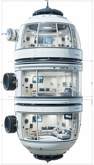 A Futuristic, Multi-level Living Space With A Large