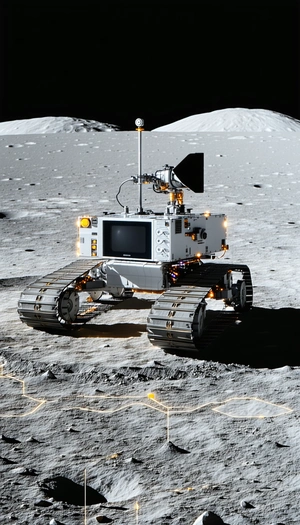 A White Robotic Vehicle, Possibly A Rover, Sitting On A Rocky Surface