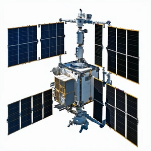 A Space Station With A Large Number Of Solar Panels On Its Exterior