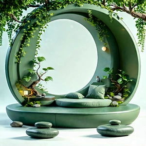 Lifestyle Blender Artwork: Wellness Scene With Meditation Space With Unique Creative