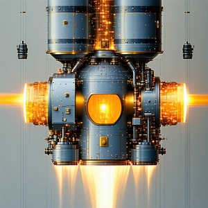 A Futuristic Spacecraft Is Shown In A Close-up View, With Its Engine Glowing Brightly