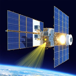 A Spacecraft With A Large Solar Panel On Its Side