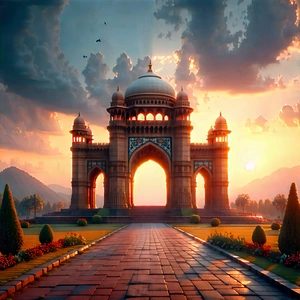 Urban 3d Render: Historic Monument With Sunset Glow With Large, Ornate