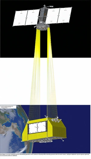 A Large, Yellow, And Black Spacecraft Floating In The Air