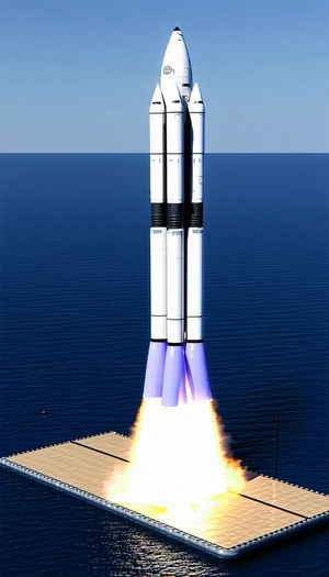 A Rocket Launching Into The Sky, With Its Booster Rockets Igniting As It Ascends
