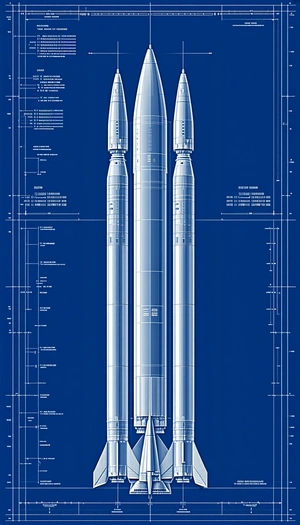 A Blue Drawing Of A Rocket Is Displayed