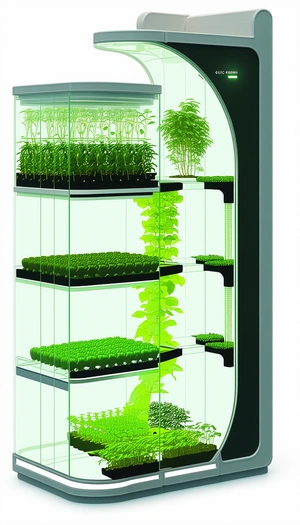 A Large Glass Case Is Filled With Various Plants, Including A Large Number Of Potted Plants