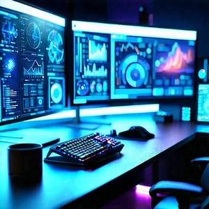 Futuristic (digital:1.42) workspace
