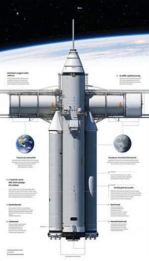 The Image Is A Poster That Features A Rocket Ship With A Space Shuttle On Top Of It