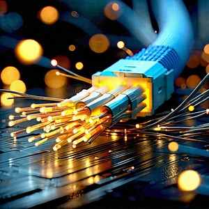 Close-up Of Fiber Optic Cables With Bundle Wires