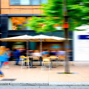 Urban Advertising Photography: Urban street with outdoor seating