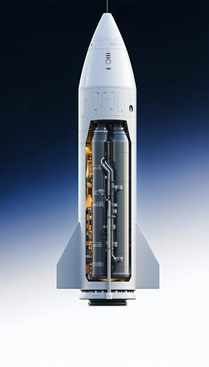 A Rocket Is Shown In A Close-up View, With Its Engine And Fuel Tanks Visible