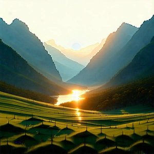 Nature Minimalist Design: Valley During Sunrise With Painting Beautiful