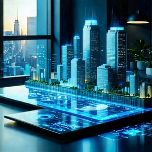 Financial Technology In Tech Office With Large