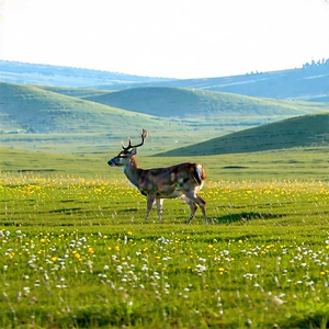 Nature Blender Artwork: Deer In Prairie Grassland With Large Deer