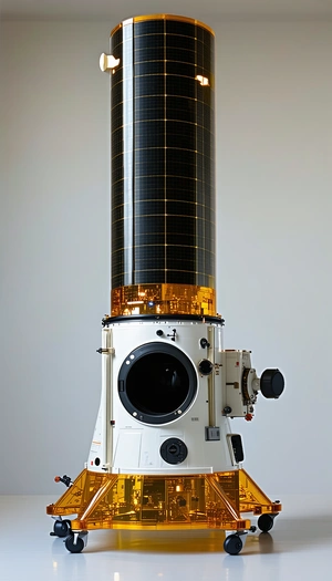 A Large White Satellite Dish With A Black Circle In The Center