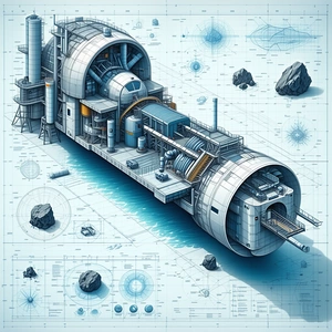 A Large Ship Is Shown In A Blue And White Drawing