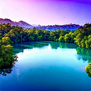 Nature Blender Artwork: Crystal Clear Lake Surrounded By Lush Vegetation With Serene Lake