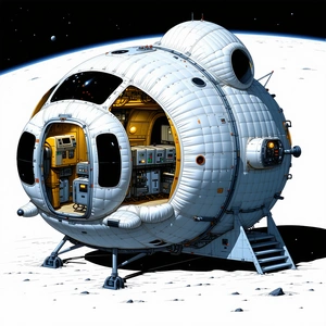 A White Spacecraft Is Shown In A Drawing, With A Large Dome On Top
