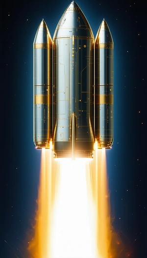 A Rocket Launching Into The Sky, With Its Tail End Visible