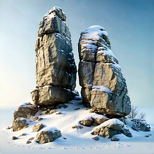 Nature 3d Render: Rock Formation In Winter Snow With Snowy Landscape