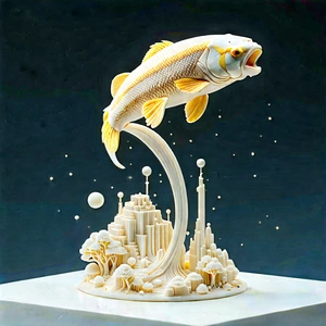 3d Printer With Digital Particles With White Fish
