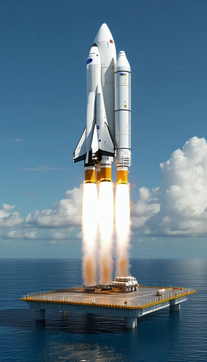 A Space Shuttle Launching Into The Sky, With Its Booster Rockets Attached