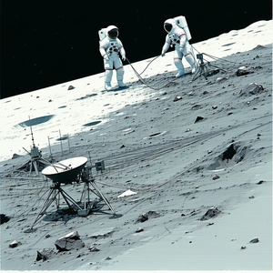 In The Image, There Are Two Astronauts Standing On The Moon, Each Holding A Rope