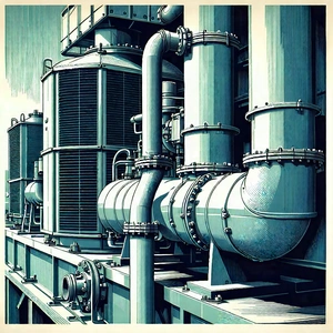 Tech Linocut Print: Close-up Of Cooling System With Blue White