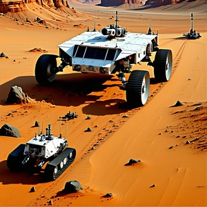 desert landscape large vehicles